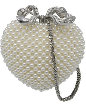 Self-Portrait Pearl-Embellished Heart Clutch Bag - White