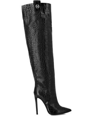 Philipp Plein 120Mm Crocodile-Embossed Boots - Black