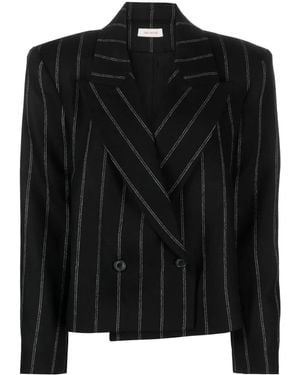The Mannei Striped Double-Breasted Wool Blazer - Black
