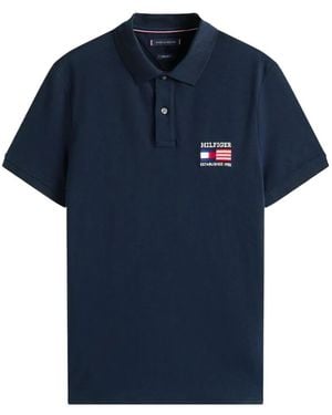 Tommy Hilfiger Logo-Flag Cotton-Blend Polo Shirt - Blue