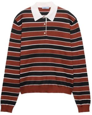 Prada Striped Silk Polo Shirt - Red