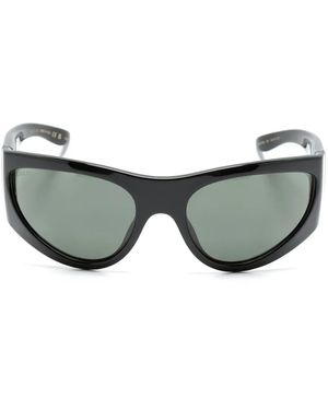 Gucci Logo-Plaque Oval-Frame Sunglasses - Grey