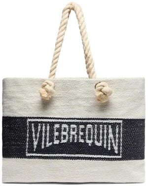 Vilebrequin Logo-Jacquard Striped Beach Bag - White