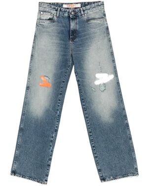 PDF Distressed Graphic-Print Jeans - Blue