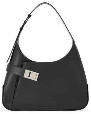 Ferragamo Hobo Gancini-Buckle Shoulder Bag - Black