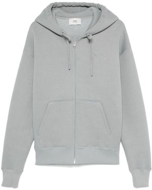 Ami Paris Ami De Coeur Zip-Up Hoodie - Grey