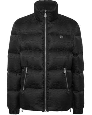 Philipp Plein Short Nylon Puffer Jacket Monogram - Black