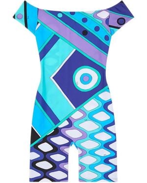 PUCCI Vivara Iride-Print Off-Shoulder Playsuit - Blue