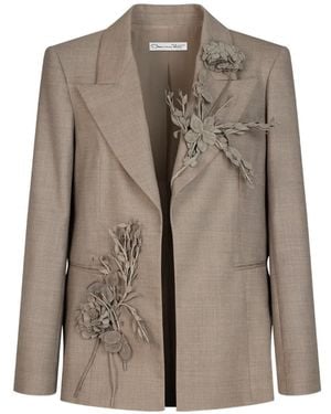 Oscar de la Renta Floral-Appliqué Blazer - Brown