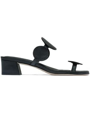 Bernardo Circle-Detail Block-Heel Sandals - White