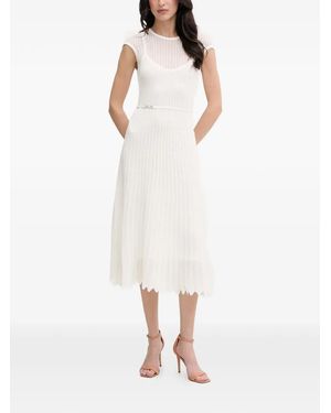 KARL LAGERFELD Pointelle-Knit Belted Midi Dress - White