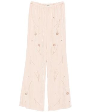 forte_forte Il Ricamo Embroidered Palazzo Trousers - White