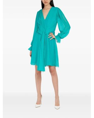 Alberta Ferretti Pleated V-Neck Mini Dress - Blue