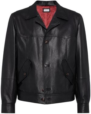 Brunello Cucinelli Grained Leather Jacket - Black