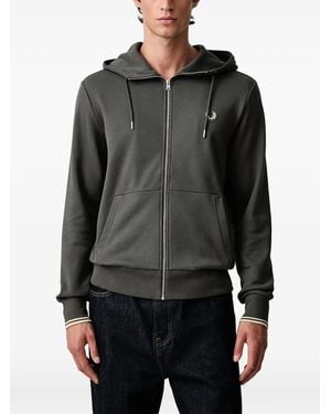 Fred Perry Logo-Embroidered Zip-Up Hoodie - Grey