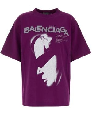Balenciaga Oversized Logo-Print T-Shirt - Purple