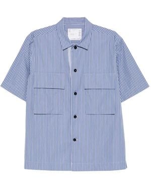 Sacai Striped-Pattern Short-Sleeve Shirt - Blue