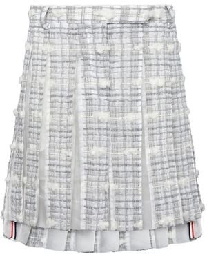 Thom Browne Repp Striped Pouf Tweed Low Rise Pleated Skirt - White