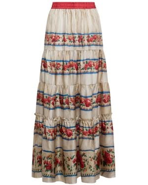 Pierre Louis Mascia Aloe Tiered Floral-Print Maxi Skirt - White