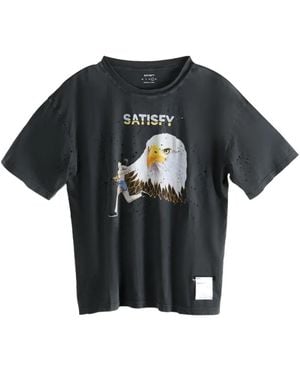 Satisfy Mothtechtm Eagle-graphic Distressed T-shirt - ブラック