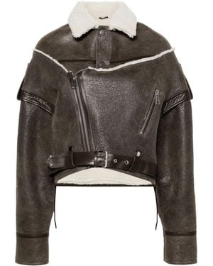 Manokhi Leather Biker Jacket - Grey