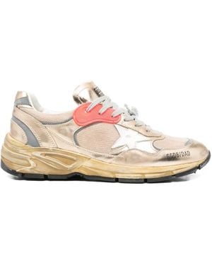 Golden Goose "Running Dad" New Net And Laminated Upper Leather Star Laminated Spur Distressed - Pink