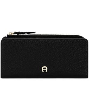 Aigner Carré Logo-Plaque Pebbled-Leather Wallet - Black