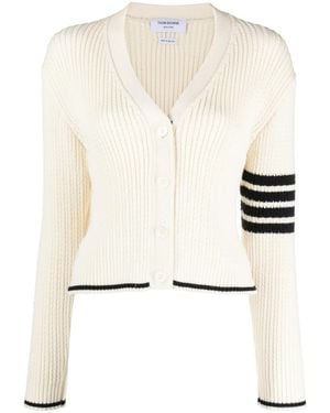 Thom Browne Stripe-Detailing Cable-Knit Cardigan - Natural