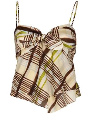A.L.C. Hailey Checked Bow-Detail Top - Natural