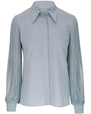 Akris Straight-Collar Silk Blouse - Blue