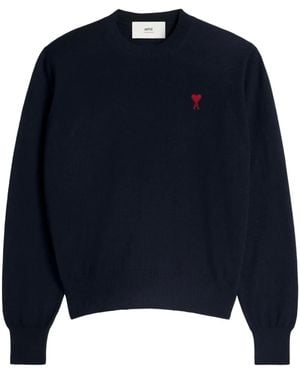 Ami Paris Ami De Coeur Motif-embroidered Jumper - Blue