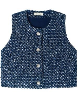 Sandro スパンコールトリム クロップド ベスト - ブルー