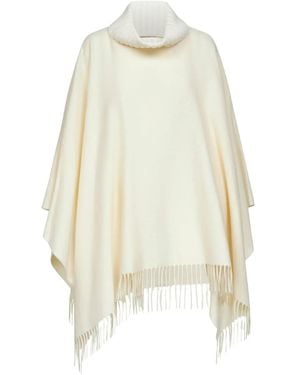 Blanca Vita Ribbed-Knit Fringe Poncho - White
