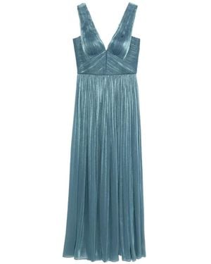 Costarellos V-Neck Pleated Dress - Blue