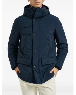 Woolrich Hooded Button-Fastening Coat - Blue