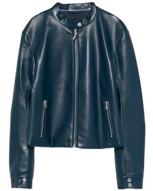 Patrizia Pepe Coated Fabric Biker Jacket - Blue