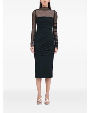 MARCELLA Tehya Ruched Mesh-Panel Midi Dress - Black