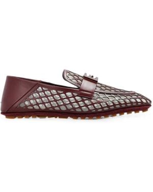 Fendi Baguette Burgundy Leather Loafers - Red