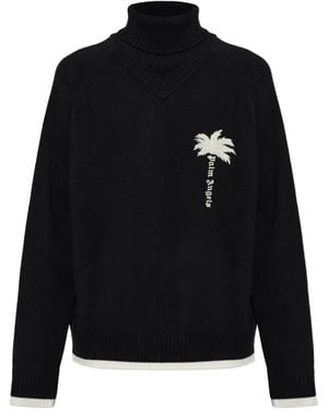 Palm Angels Rollkragenpullover Mit Logo-Stickerei - Schwarz