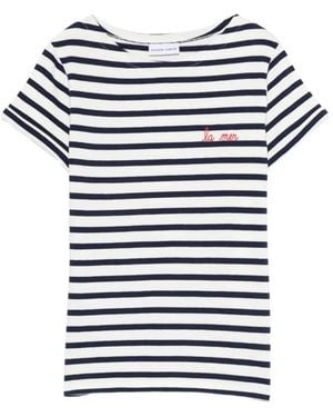 Maison Labiche Gestreiftes T-Shirt Mit Stickerei - Blau