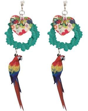 Amir Slama Bird-Charm Drop Earrings - Blue