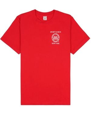 Sporty & Rich Logo-Print Cotton T-Shirt - Red
