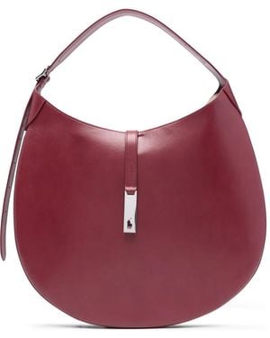 Polo Ralph Lauren Logo-Clasp Leather Shoulder Bag - Red