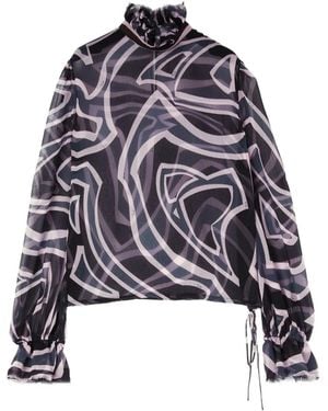 PUCCI Labirinto Print Blouse With Balloon Sleeves - Blue