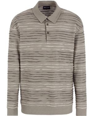 Giorgio Armani ストライプ ポロシャツ - グレー