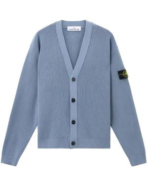 Stone Island V-neck logo-patch cardigan - Azul