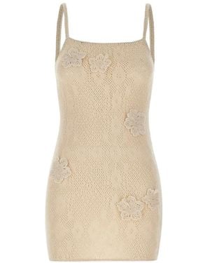 MC2 Saint Barth Crochet-Knit Flower-Appliqué Mini Dress - Natural