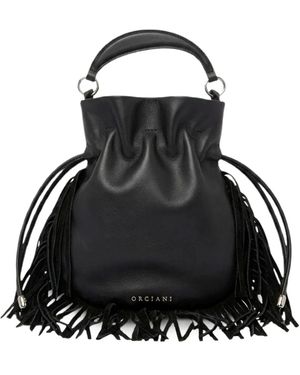 Orciani Juice Jungle Mini Fringe-Trimmed Drawstring Bucket Bag - Black