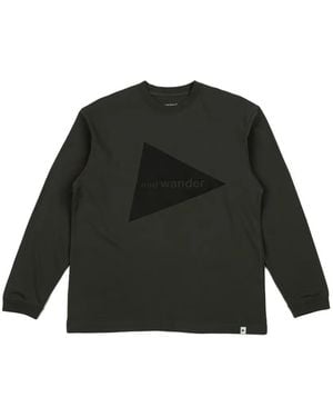 and wander Logo-Print Long-Sleeves T-Shirt - Black