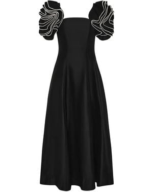 Aje. Gerüschtes Twyla Midikleid - Schwarz